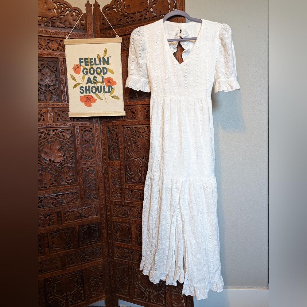 Elegant White Eyelet  Maxi Dress